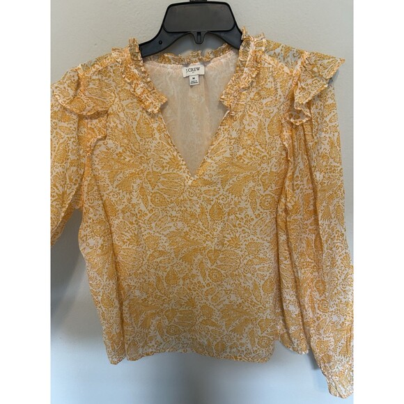 J.Crew Yellow Paisley Floral Lined Ruffle Sleeve V-Neck Blouse Size Medium - Picture 3 of 9